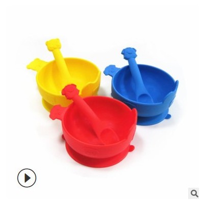 跨境新款卡通豬豬餐盤硅膠喂養餐具帶吸盤防摔碗silicone bowl